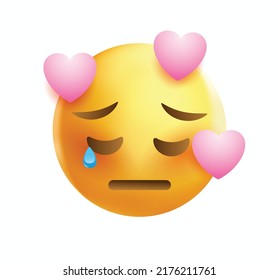 High quality emoticon vector illustration on white background. Emoji crying with tears and closed eyes. Heart emoji. Crying emoticon.