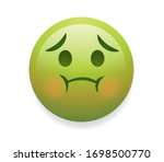 High quality emoticon vector on white background. Nauseated Face emoji.Sick green face with concerned eyes and puffed, often red cheeks, holding back vomit.Sick emoticon.Unwell emoji.