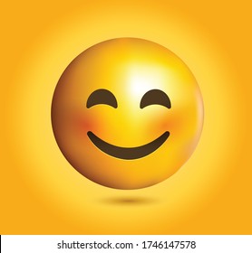 High quality emoticon vector on yellow gradient background. Emoji blushing with closed eyes.
Yellow face blushing and smiling emoji.Popular chat elements. Trending emoticon.