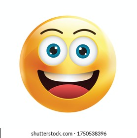 High quality emoticon vector on yellow gradient background. Happy emoji with eyes.Yellow face blushing and smiling emoji.Smiley face vector.Popular chat elements.Smile emoticon.