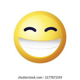 High quality emoticon vector on white background. Emoji blushing with closed eyes. Yellow face blushing and smiling emoji. Popular chat elements. Trending emoticon.