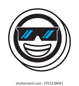 Emoticonos de alta calidad con gafas de sol vectoriales emojis. rostro sonriente fresco con gafas de sol ilustración vectorial.gran sonrisa con gafas de sol negras gafas de sol emoji