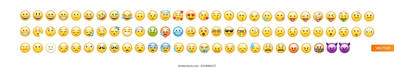 High quality emoticons isolated on a white background. Heart emoji set. Social media emojis. Yellow, simple, vector, printed on paper. icon for website design, mobile app. Vector