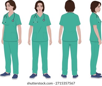 High quality female nurse vector showing multiple angles for smooth animation and motion graphics.