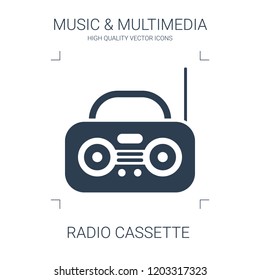 high quality filled radio cassette icon on white background. from music multimedia collection flat trendy vector radio cassette symbol. use for web and mobile