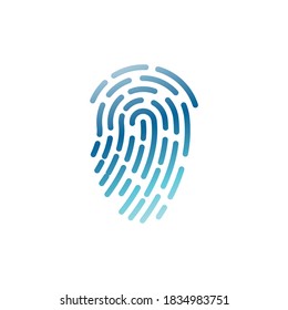 Hochwertige Fingerabdruck-Linie, Vektorsymbol einzeln auf schwarzem Hintergrund und Farbverlauf-Blau. minimalistisch und fingerförmig. Konzept für den Sicherheitszugriff.