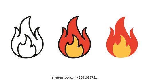 High quality fire emoticon isolated on white background. Fire emoji vector illustration. Lit icon