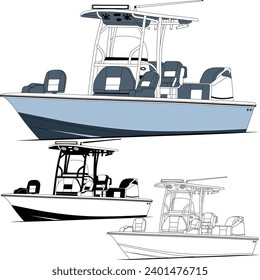 High quality fishing boat vector line art, white, black, color illustration t-shirt or printable on various materials vector design