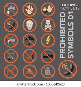 High quality flat colorful icons of waring sign, prohibited symbol. Flatlinge are the best pictogram pack unique design for all dimensions and devices. Vector graphic, logo symbol and website content.