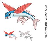 High Quality Flying Fish Cartoon Character Include Flat Design and Line Art Version