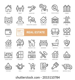 High Quality Full Vector Thin Line Icon Set - Real Estate, Realtor, Construction