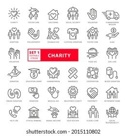 High Quality Full Vector Thin Line Icon Set - Charity, Assistance, Healthcare