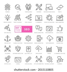 High Quality Full Vector Thin Line Icon Set - SEO, Digital Marketing, Communication