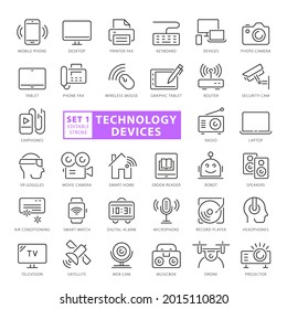 High Quality Full Vector Thin Line Icon Set - Technological Devices, Portables and Appliances