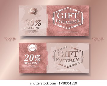 Juego de vales de regalo de alta calidad en tonos dorados rosados Decoración temática de Glitter. Elegante Twinkling. Ilustración/vector