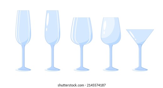 High quality glasses set vector illustration on white background. Empty glasses