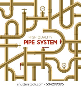  High quality golden pipe system realistic background vector illustration