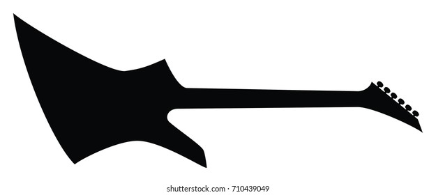 High Quality Hand Drawn Black Silhouette of and Heavy Metal Guitar