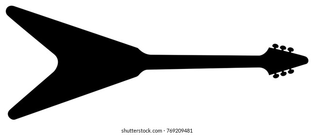 High Quality Hand Drawn Black Silhouette of and Heavy Metal Guitar