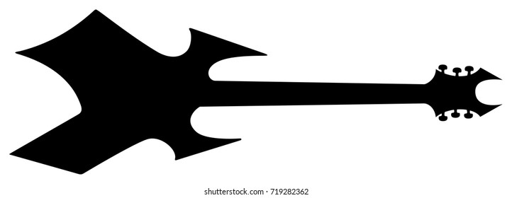 High Quality Hand Drawn Isolated Silhouette of a Heavy Metal Guitar