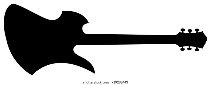 High Quality Hand Drawn Isolated Silhouette of a Heavy Metal Guitar