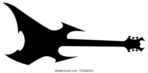 High Quality Hand Drawn Isolated Silhouette of a Heavy Metal Guitar