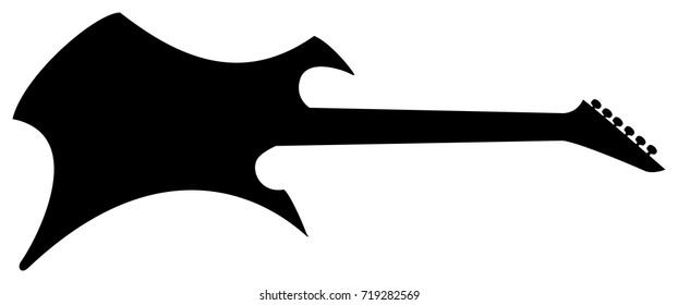 High Quality Hand Drawn Isolated Silhouette of a Heavy Metal Guitar