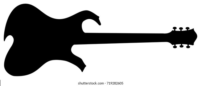 High Quality Hand Drawn Isolated Silhouette of a Heavy Metal Guitar