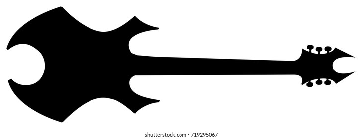 High Quality Hand Drawn Isolated Silhouette of a Heavy Metal Guitar