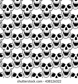 High quality hand drawn skull seamless pattern.