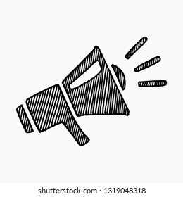 High quality hand drawn vector illustration of a megaphone icon made in pen and ink style isolated on white background