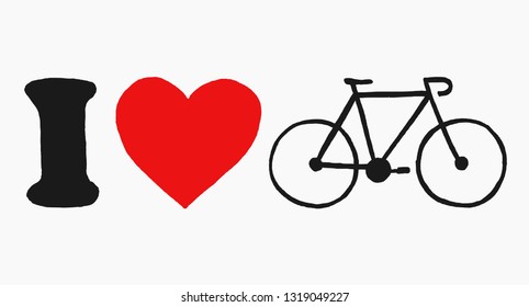 High quality hand drawn vector illustration representing the "I love bicycle" (I love my bike) concept isolated on white background