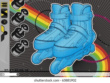 High quality, highly detailed illustration of a pair of roller blades.