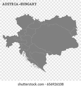 High quality historical map of Austria-Hungary with borders of the regions. Austro-Hungarian monarchy