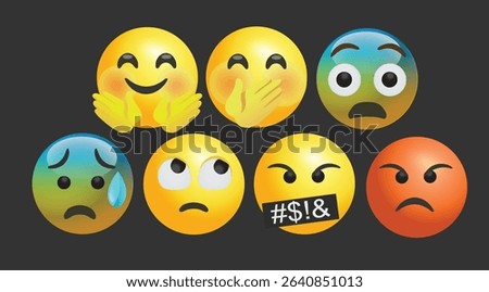 high quality icon 3d logo round yellow cartoon bubble emoticons social media Swearing Hug Hugging Cursing Cussing chat comment reactions Concerned template angry Nervous emoji character message