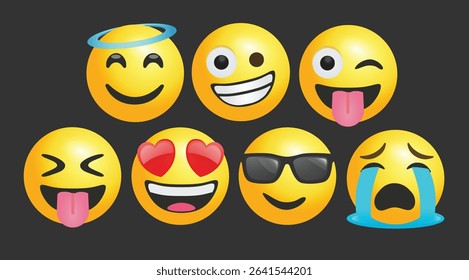 high quality icon 3d vector round yellow bubble emoticons social media eyeglasses Angel Instagram Facebook Laughing love eyes chat comment reactions template face tear laughter emoji character message