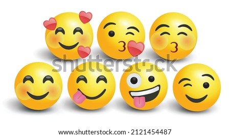 high quality icon 3d vector round yellow cartoon goofy emoticons kiss social media Whatsapp Valentine's Facebook smile chat comment reactions crazy template face love laughter emoji character message