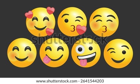 high quality icon 3d vector round yellow cartoon goofy emoticons kiss social media Whatsapp Valentine's Facebook smile chat comment reactions crazy template face love laughter emoji character message