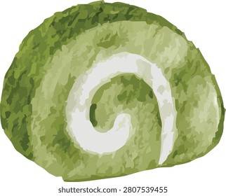 High quality icon of a sliced green tea roll cake or swiss roll with cream filling, representing natural dessert coloring and Japanese baking.