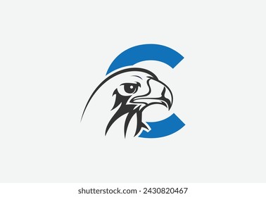 High quality illustration of a eagle head with latter C  for logo and icons