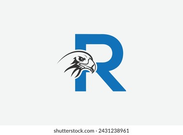 High quality illustration of a eagle head with latter R for logo and icons
