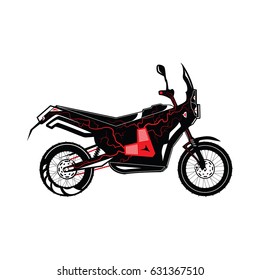 High quality illustration of the motorcycle and its engine, creatively shown through the red heart. Motorbike theme for poster or banner design. Stock vector.