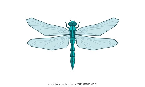 high quality illustration of a vibrant blue dragonfly with delicate transparent wings and a curved body perfect for nature and wildlife themes