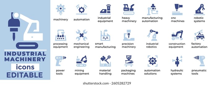 High quality industrial and machinery vector set perfect for engineering, manufacturing, and automation Fully editable and versatile