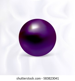 High quality isolated dark purple pearl on the white silk background