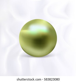 High quality isolated light green pearl on the white silk background