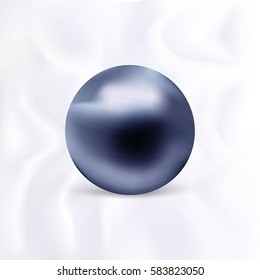 High quality isolated night blue pearl on the white silk background