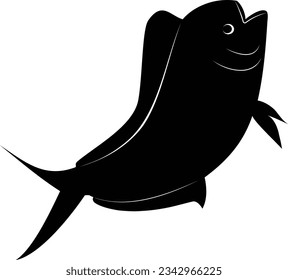 Vector de pescado Mahi de alta calidad para pancartas, carteles o camisetas. Silueta de pez dorado mahi de agua salada de color negro plano aislado en fondo blanco