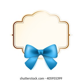 High Quality Label with Blue Bow on White Background. Vector Isolated Illustration.