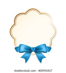 High Quality Label with Blue Bow on White Background. Vector Isolated Illustration.